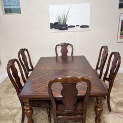 Solid Wood Dining Table With 6 Chairs