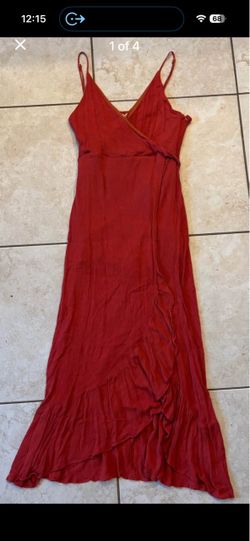 In Loom Red Crinkled Faux Wrap Maxi Dress Ruffle Hem Adjustable Cami Straps, Size XL, $75 retail