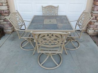 Patio Dining Set with Stone Tile Table and 4 Chairs