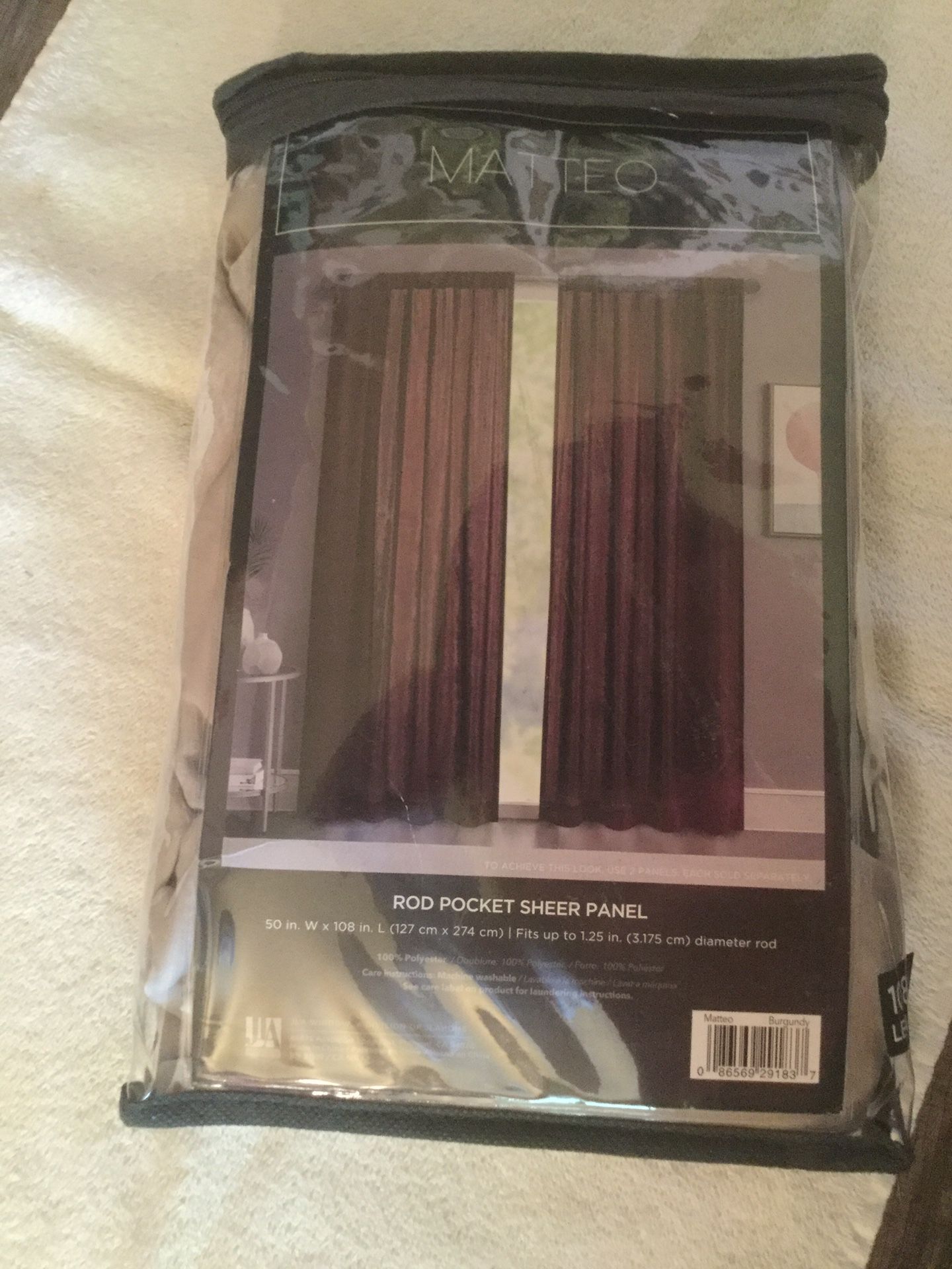 matteo 108" rod pocket sheer window curtain panel - burgundy
