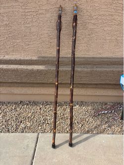 Hand-Carved Bear Wooden Walking Sticks - $75 for both