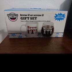 Big Mouth Brew It or Screw It Gift Set Coffee Mug Stemless Wine Glass Novelty