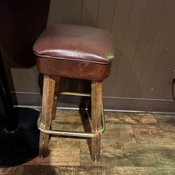 Leather Bar Stools W Brass Bottoms 