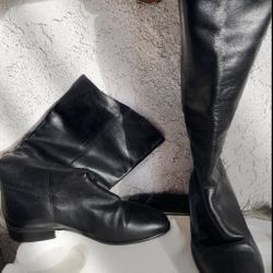 Black leather knee high boots with heel 