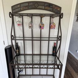 Metal Wine Rack With Glass Shelves