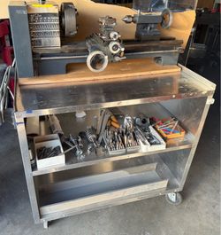 Benchtop Metal Lathe with Mobile Rolling Stand & Tooling