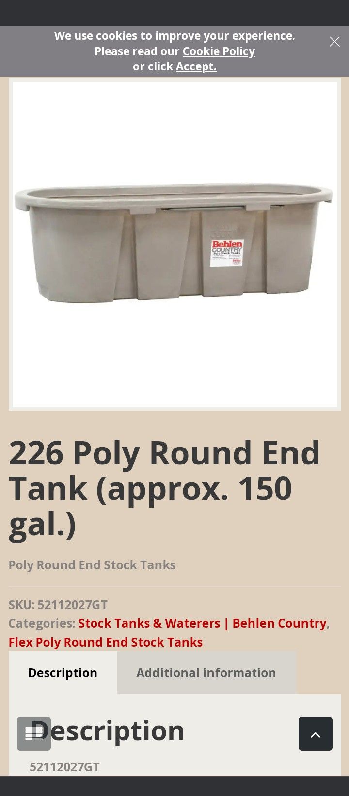 150 Gallon Water Stock Tank Behlen Gray Poly Tank