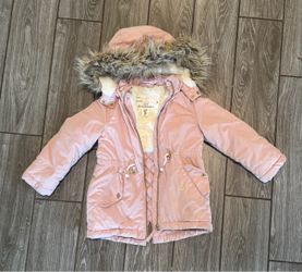 Girls 4/5T Pink Winter Parka Coat with Faux Fur Hood