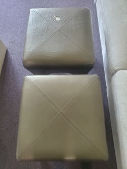 Pair of faux leather nailhead ottomans
