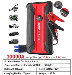 10000A 7-in-1 Multi-functional Emergency Start Power Supply with Air Pump, 150PSL Portable Car Battery Starter, Digital Tire Inflator, Suitable for 2.