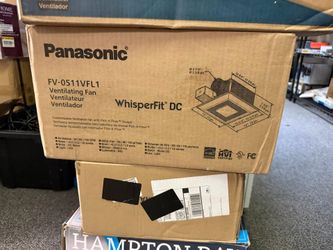 Panasonic FV-0511VFL1 WhisperFit DC ventilating fan with an LED light, featuring customizable airflow settings.
