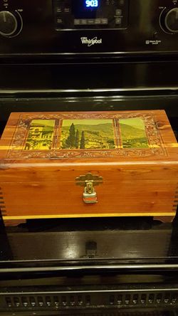 Vintage Cedar Box With Mirror Inside