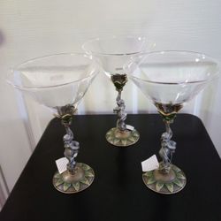 New with Tag 3 Pieces Hand Crafted Martini Wine Liquor
Glasses, Elephant Base 