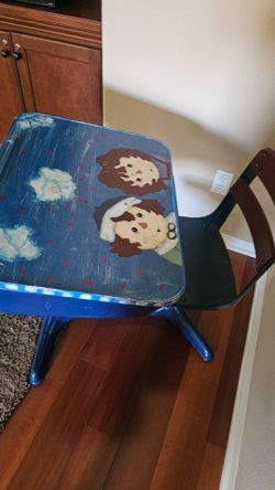 Vintage Kids School Desk with Hand-Painted Design