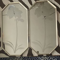 Hollywood Regency Smoked Etched Large Mirrors 