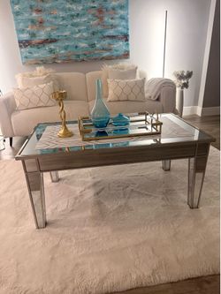 Luxury Mirrored Coffee Table with Gold Trim – Modern Rectangular Statement Table