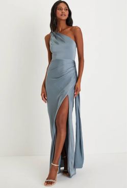 Dusty Blue Satin One-Shoulder Maxi Dress size 16-18