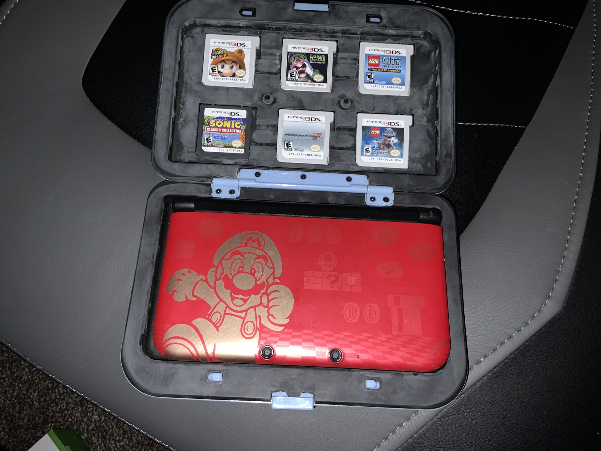 3ds Xl With Red Mario Skin And 8 Games And Case And Pen