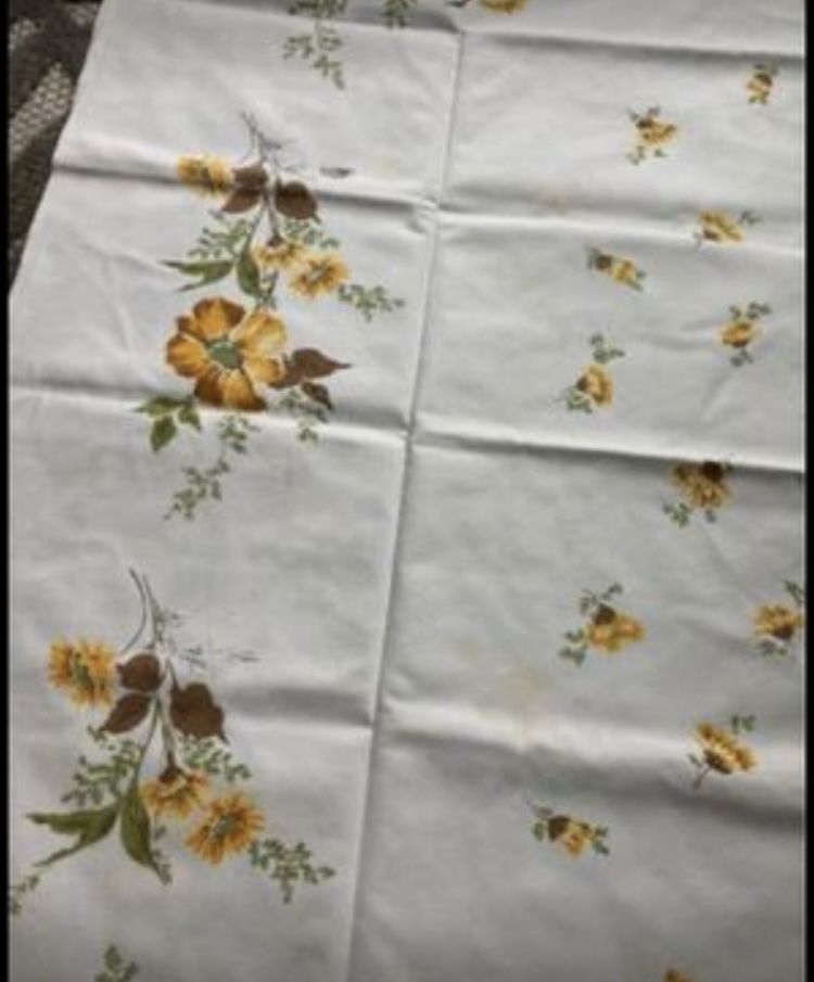 Vintage MCM 63” by 50” Tablecloth. Nice weight. Does have a few stains.