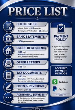 Check stubs , bank statements ,