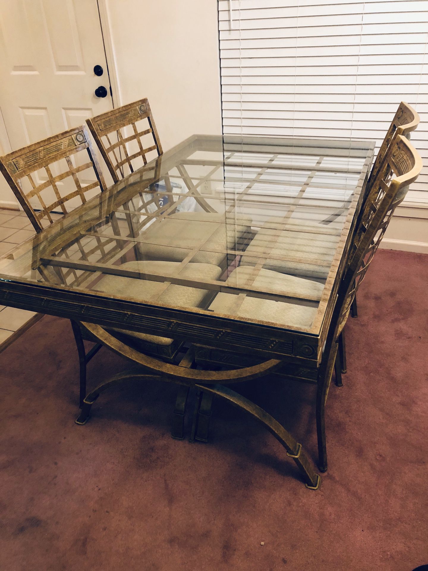 Glass dining room table and chairs set - 4 chairs