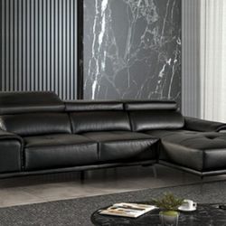 Brand New Black Leather Modern Style Sectional Sofa