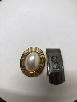 Vintage Gold Tone Pearl Clip and Money Clip