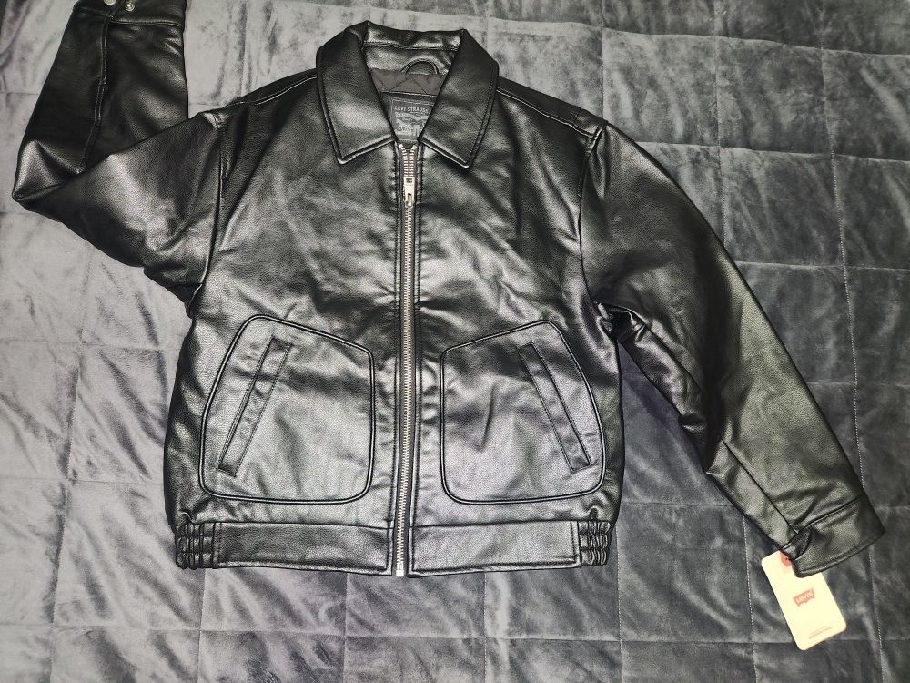 Levi's Faux Leather Retro Dad Bomber Jacket Women's Size Small