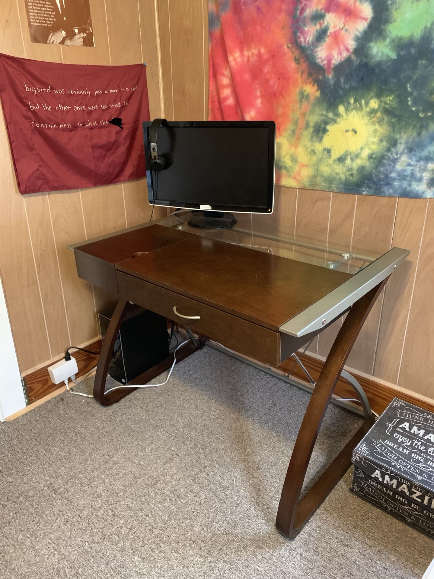 Wood and Glass Computer Desk