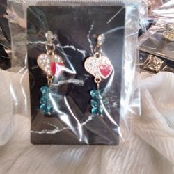 Blue,pink,yellow Diamond Heart Earrings 