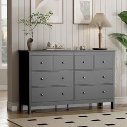 N265-8 Drawer Dresser for Bedroom, Modern Black Dressers and Chests of Drawers, Drawer Wide Dressers