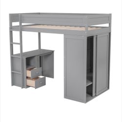 Wood Twin Loft Bed w/ Wardrobes & 2-Drawer Desk w/ Cabinet, Gray
Features
Dimensions: 65” H x 40.8” W x
N709 WM Store
Material: Solid Wood+MDF
Color: 