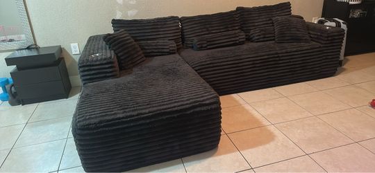 Dark Grey Corduroy Sectional Sofa with Chaise