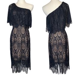 Dress The Population Black Lace One Shoulder Dress Size Small