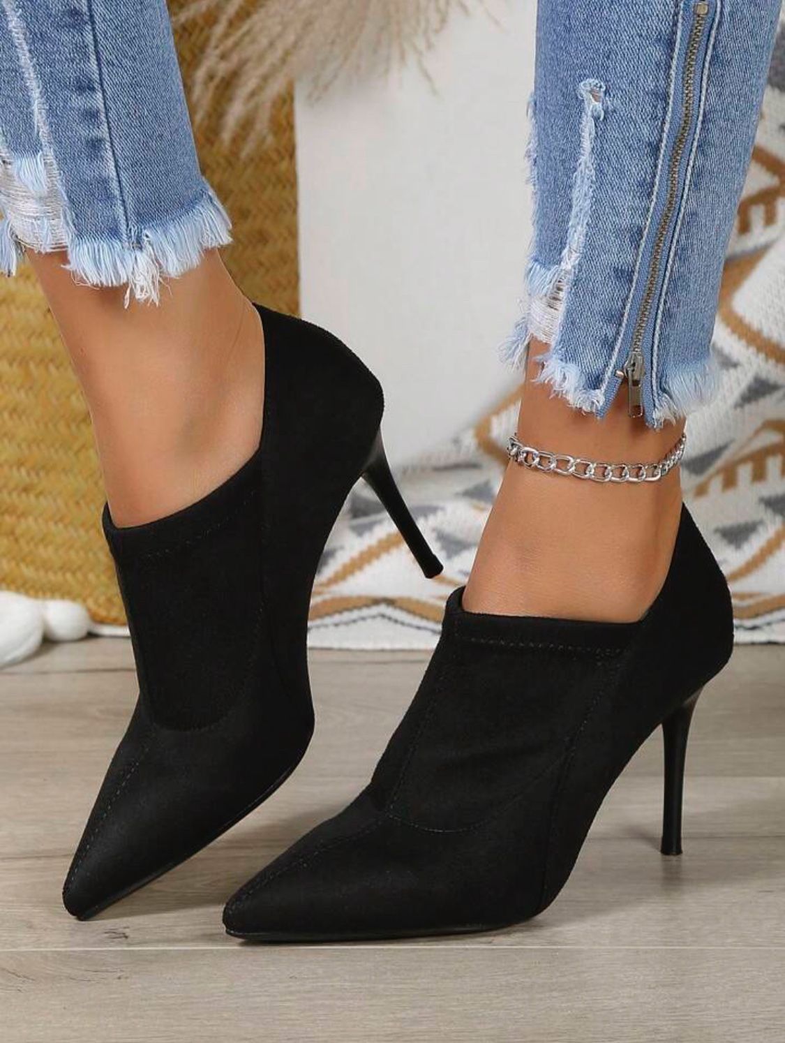 Black Velvet Ankle Boots for Women #7