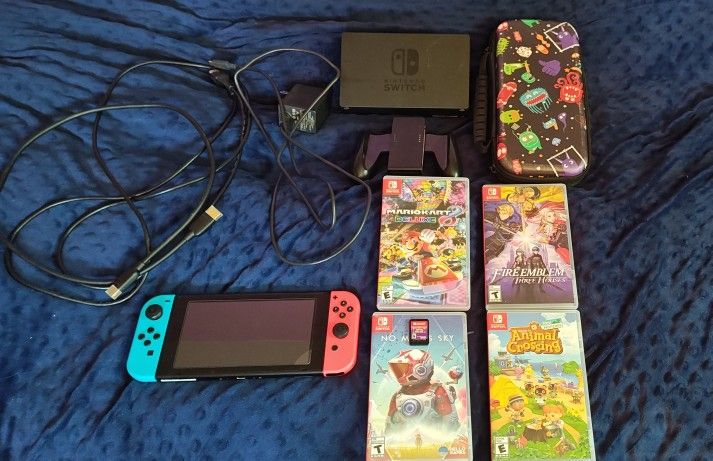 Standard Nintendo Switch Full Setup + 5 Games (Also Selling Separately) + 128 GB SD card - Local Pickup Only