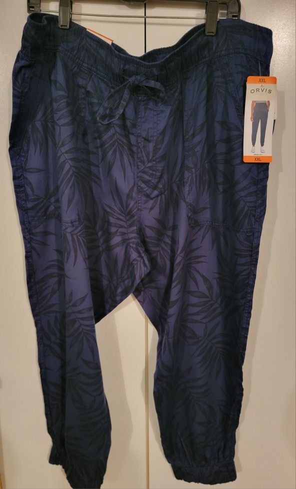 Orvis Womens Pants Relaxed Fit Leaves Print Blue Size XXL