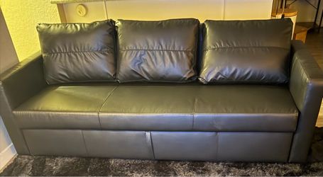 Black Leather Sleeper Sofa with Storage – Great Condition