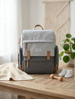 New Eddie Bauer "First Adventure" Diaper Bag Backpack - Gray/Tan