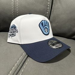 MLB New Era Milwaukee Brewers White Navy Blue 2002 All-Star Game Patch 9forty A Frame SnapBack Hats 