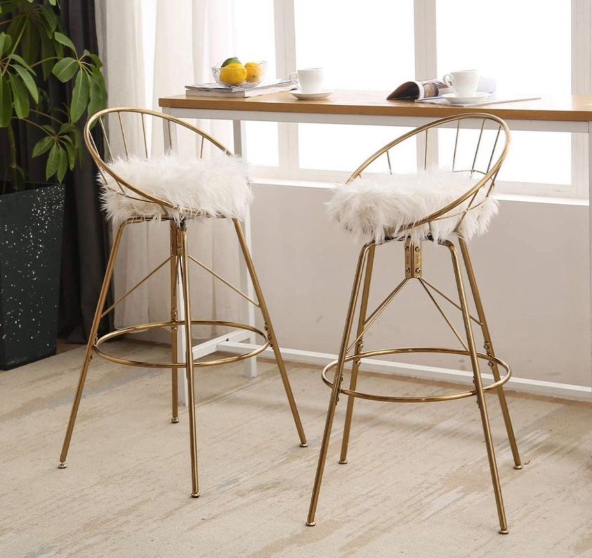 Swivel Metal Bar Stools Set of 2 Bar Height stools Gold Barstools with Back Upholstered