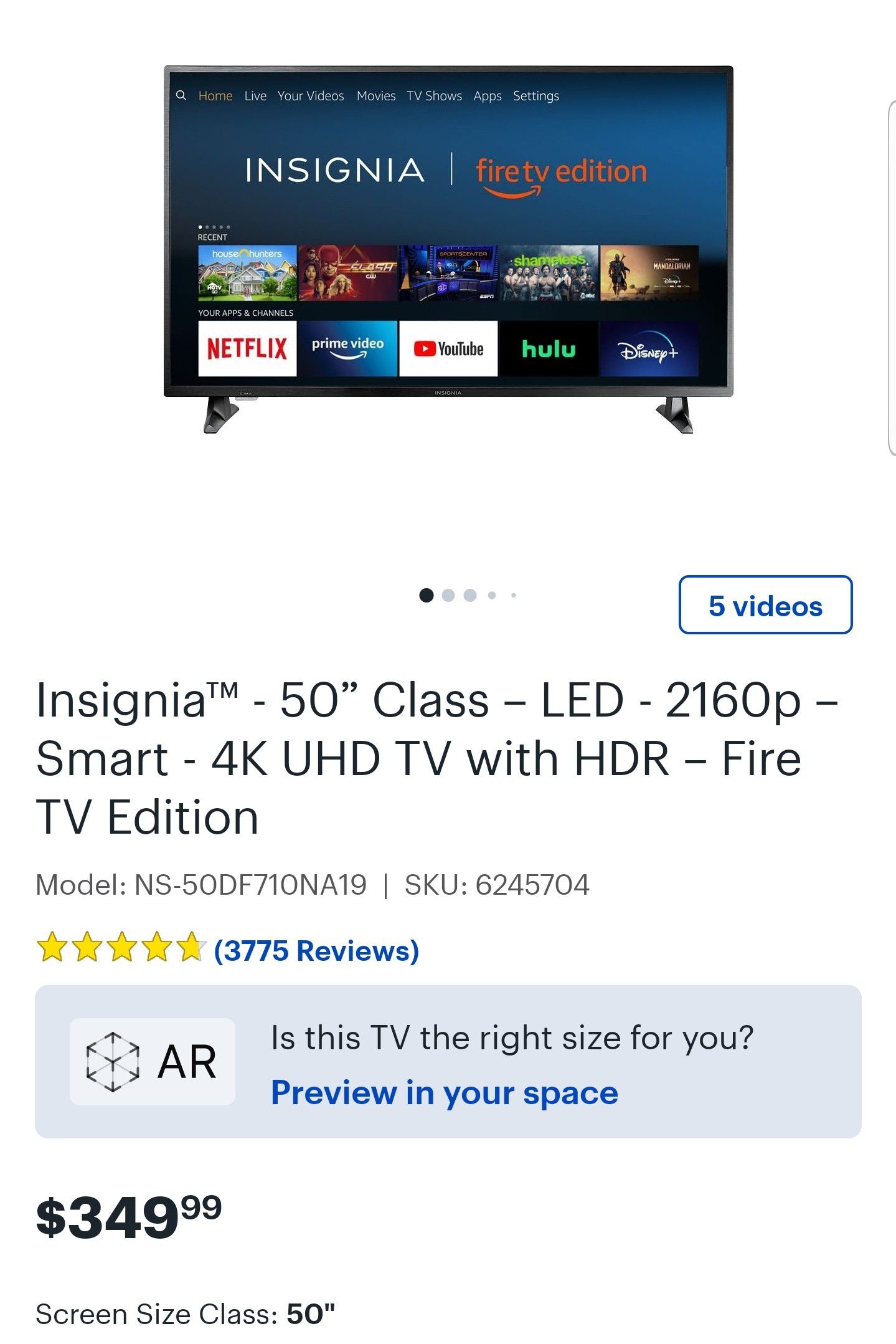 INSIGNIA fire 50 LED TV 4K Ultra HD