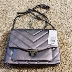 A New Day Quilted Boxy Crossbody Bag Metallic Gray Chain Women's