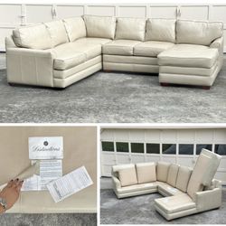 Luxury Full Grain Leather Sectional Sofa – Cream Color, Excellent Condition