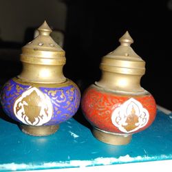 English Brass Enamel Salt & Pepper