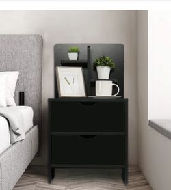 Drawer Black Storage Nightstand