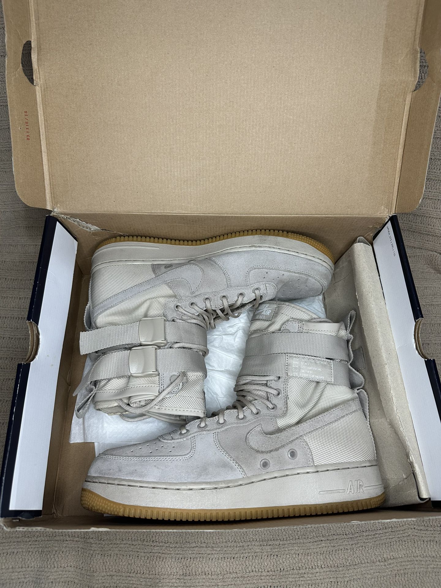 Nike SF Air Force 1 String Beige Brown Combat Boots Straps Military Size 10.5