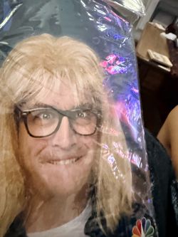 Wayne’s world wig and eyeglasses