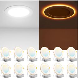Amico 12 Pack 6 Inch 5CCT LED Recessed Ceiling Light with Night Light, 2700K/300