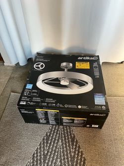 New in the box. Never installed or used Artika Austin 23" LED Fandelier / Ceiling Fun Brushed Nickel color